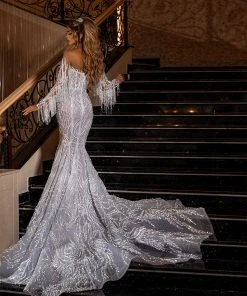 Shopalbina2022 Mermaid Tassel Sleeve Gown Bridal Couture