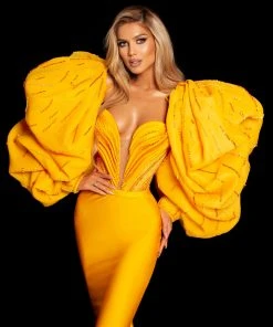 Shopalbina2022 Puff Sleeve Yellow Dress