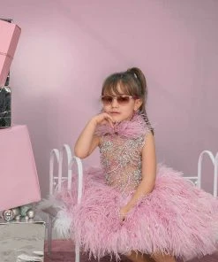 Shopalbina2022 Fluffy Feather Pink Dress Children