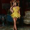 Shopalbina2022 Yellow Feather Dress 2020's